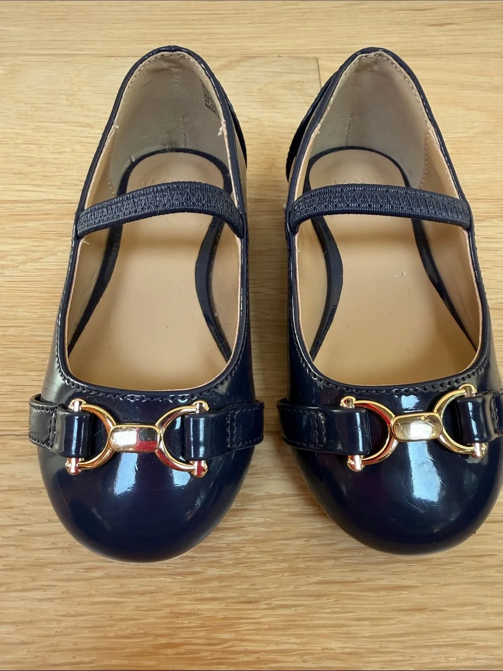 Janie and Jack Navy Patent Mary Jane Flats with Gold Accent